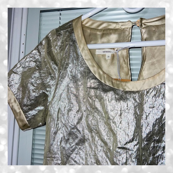 Vintage Vanessa Bruno Dress ⚡️ Size 4 ⚡️ Metallic Gold Mini Dress ⚡️ Cocktail - Picture 2 of 4